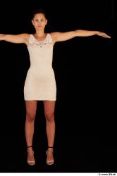 Whole body white dress white heels modeling t pose of Little Caprice